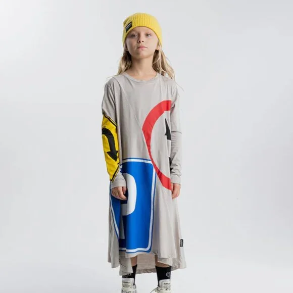 nununu way 360 dress girl's dress road signs printed 100% cotton - Picture 2 of 10